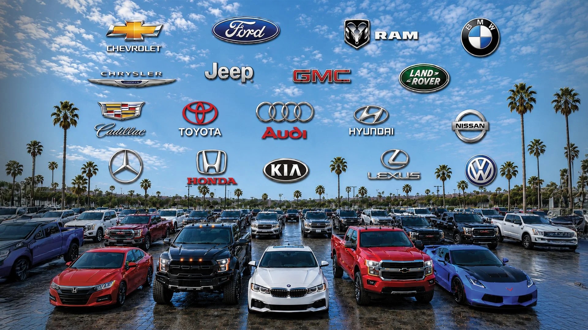 Truck and sedan at a dealership